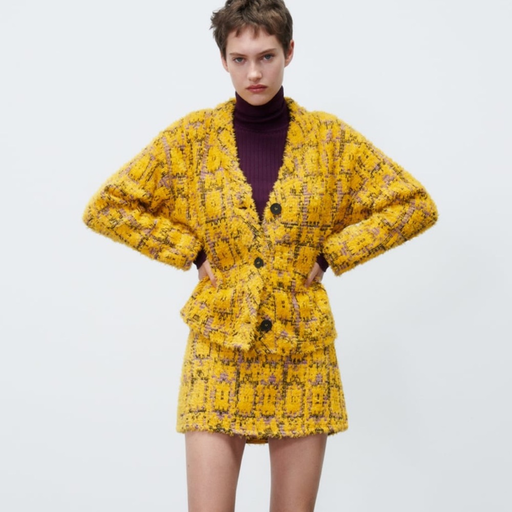 Zara Yellow Jacquard Print Jacket